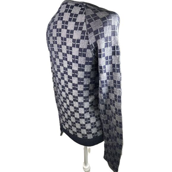 HWR‎ Anthropologie Cardigan Small Navy Gray Checkerboard Silk Cotton Blend - Picture 6 of 15